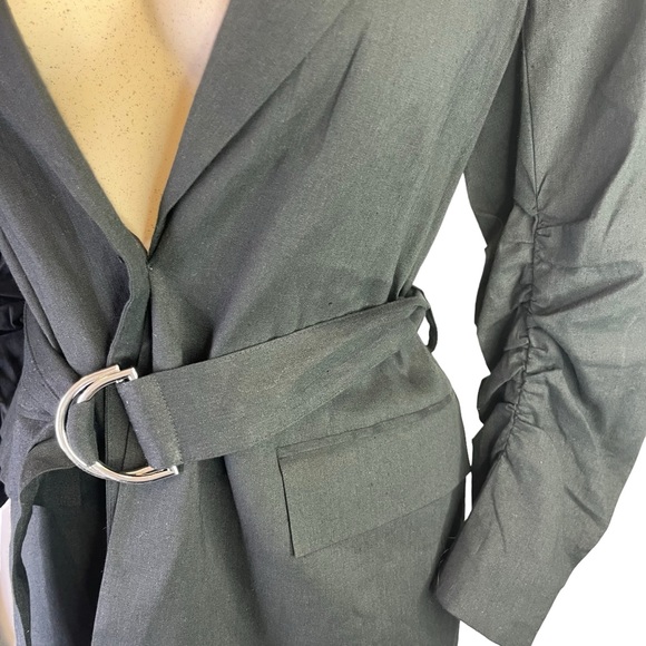 $800 NWT* Derek Lam 10 Crosby Black Harrison Belted Blazer Mid-Length Linen 6 - Picture 7 of 12